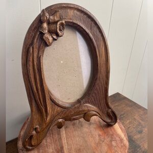 Vintage 1970s Art Nouveau Solid Wood Frame Carved Daffodils and Leaves by Abell